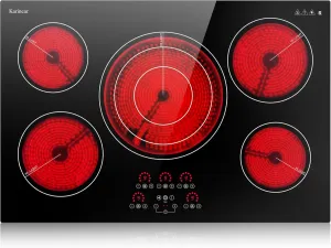 Karinear Electric Cooktop 30 Inch, Upgrade Sensor Touch 5 Burners Electric Stove Top, Built-in Ceramic Cooktop, Pause, Timer, Safety Lock, Triple Ring Expandable Burner,9000W, 220V