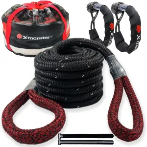 Kinetic Recovery Tow Rope 3/4" x 20' (MBS 22,000 lbs) with Reflective Tape and 2 Soft Shackles (35,000lbs), Free Durable Handbag Off-Road Recovery Kits