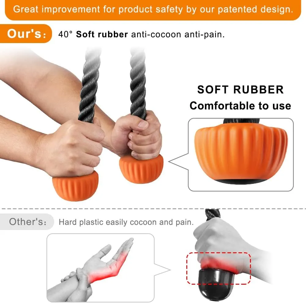 Kipika Tricep Rope, Cable Machine Attachments Pulley System Gym Pull Down Rope, Heavy Duty Nylon Rope with Soft Rubber Ends