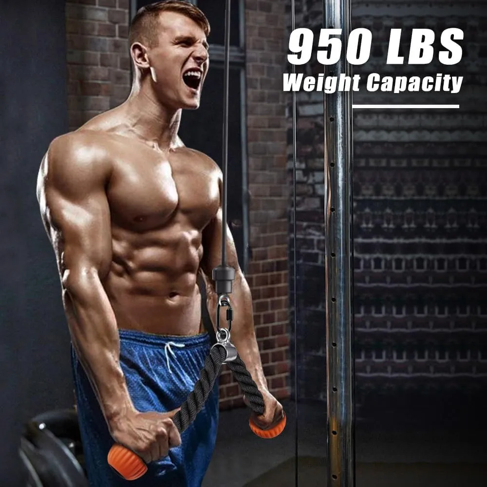 Kipika Tricep Rope, Cable Machine Attachments Pulley System Gym Pull Down Rope, Heavy Duty Nylon Rope with Soft Rubber Ends
