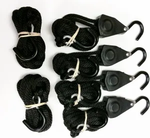 Kit of 4 Quickie 3/8" Original Rope Tie-Downs and 2pcs of 12ft Replacement Rope with Hook