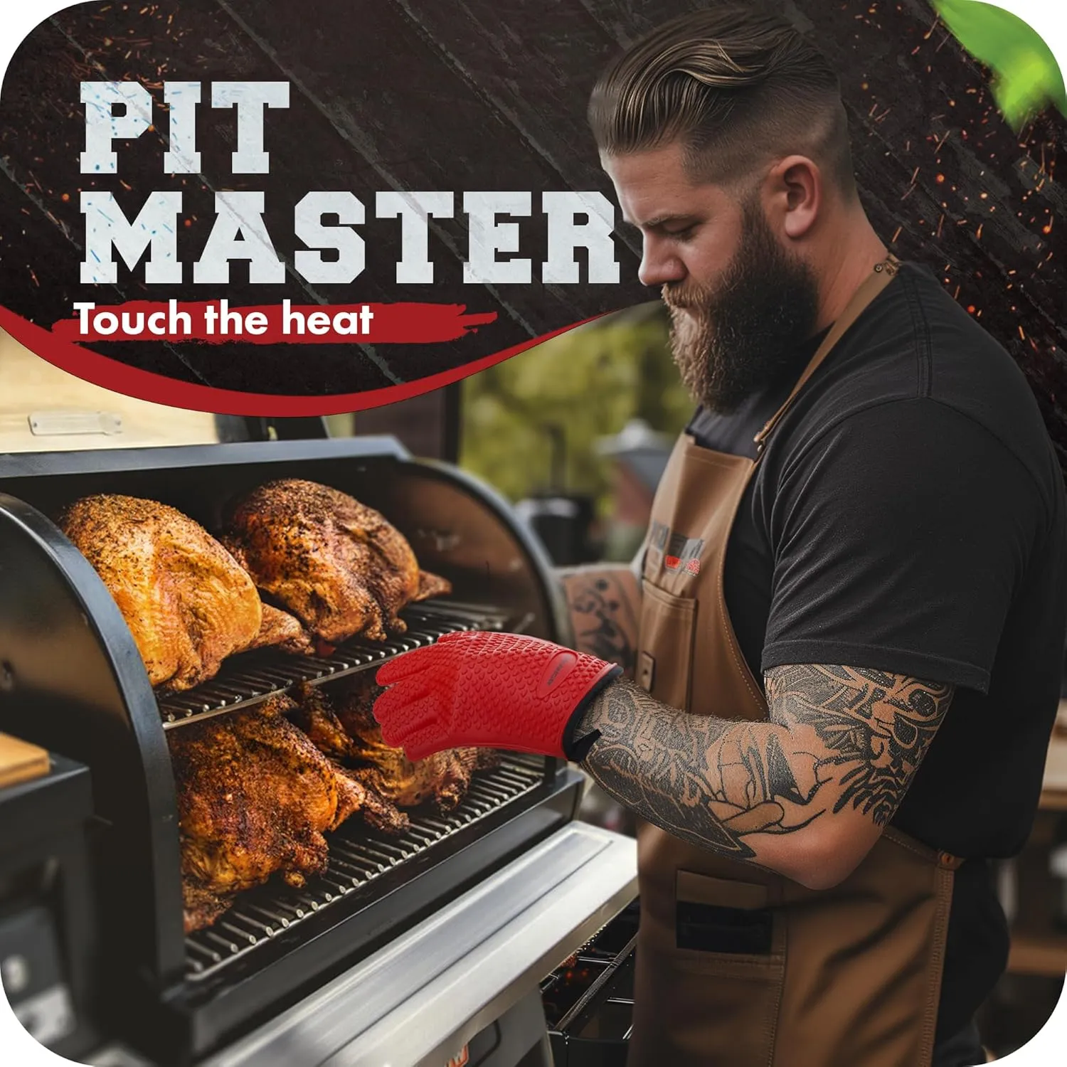 KITCHEN PERFECTION S Silicone Smoker Oven Gloves -Extreme Heat Resistant BBQ Gloves -Handle Hot Food Right on Your Grill Fryer Pit|Waterproof Oven Mitts |Superior Value Set 3 Bonuses