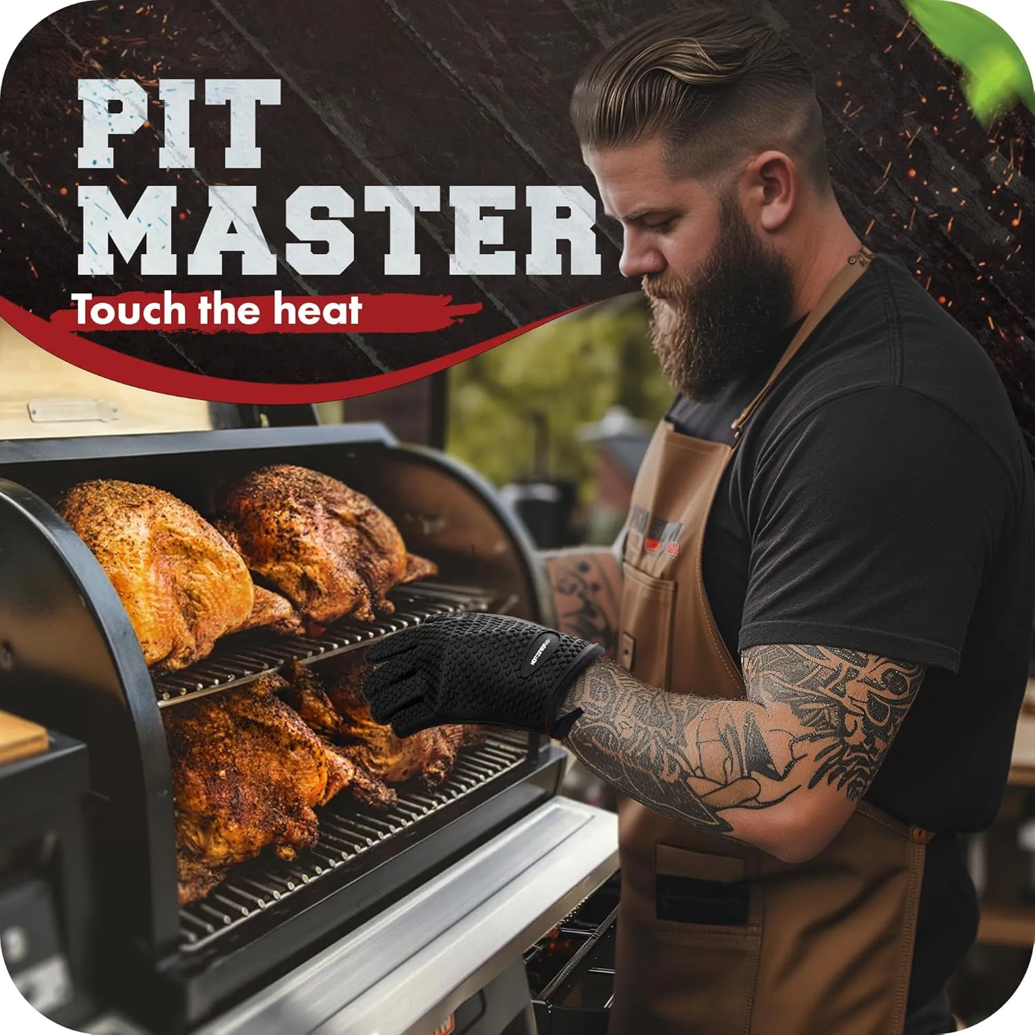 KITCHEN PERFECTION S Silicone Smoker Oven Gloves -Extreme Heat Resistant BBQ Gloves -Handle Hot Food Right on Your Grill Fryer Pit|Waterproof Oven Mitts |Superior Value Set 3 Bonuses