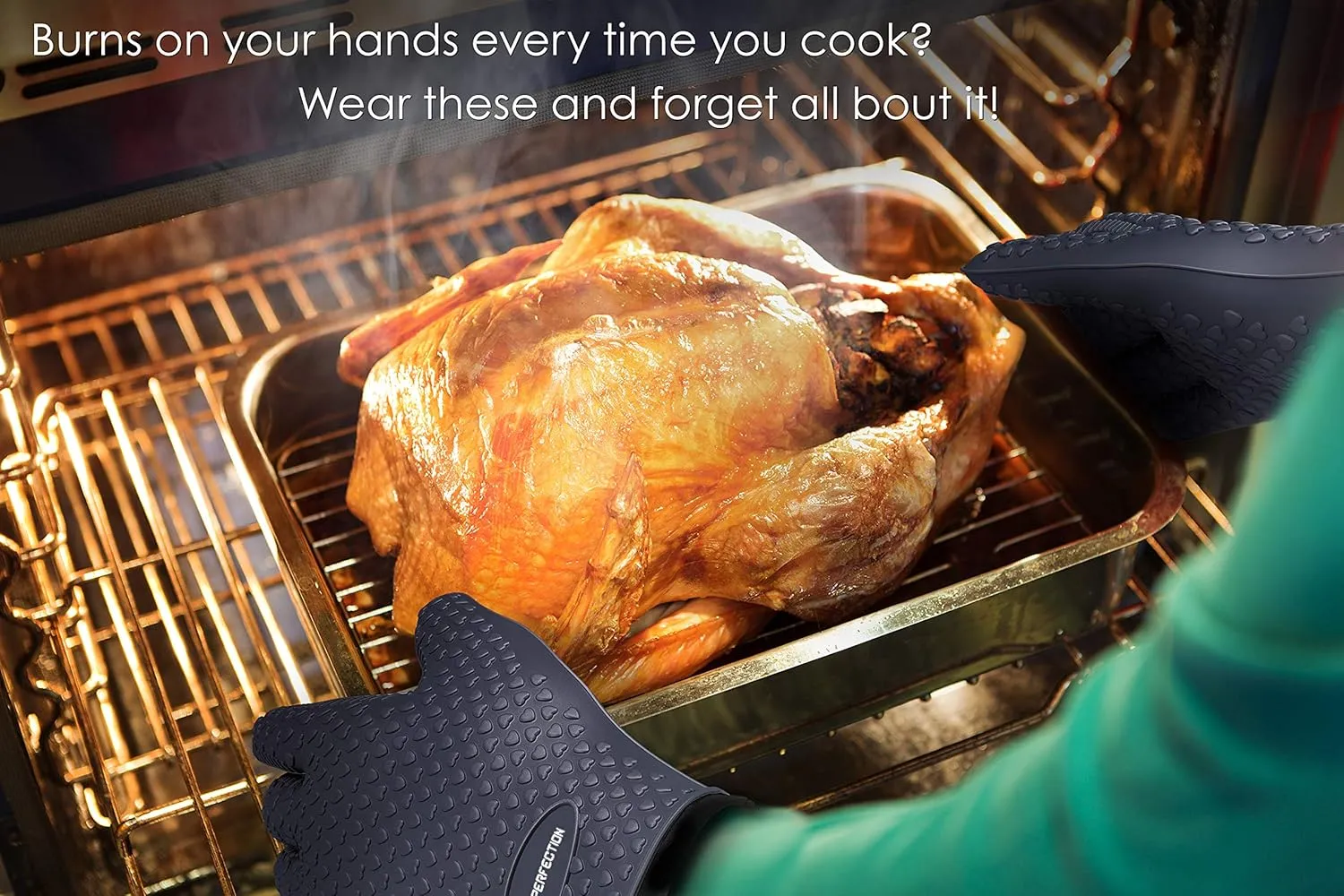 KITCHEN PERFECTION XL Silicone Smoker Oven Gloves-Extreme Heat Resistant BBQ Gloves-Handle Hot Food Right on Your Grill Fryer&Pit|Waterproof Grilling Cooking Baking Mitts|Superior Value Set 3 Bonuses