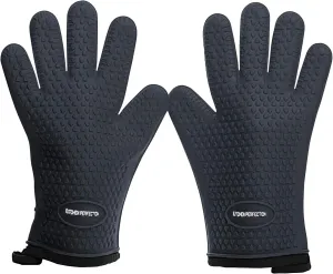 KITCHEN PERFECTION XL Silicone Smoker Oven Gloves-Extreme Heat Resistant BBQ Gloves-Handle Hot Food Right on Your Grill Fryer&Pit|Waterproof Grilling Cooking Baking Mitts|Superior Value Set 3 Bonuses