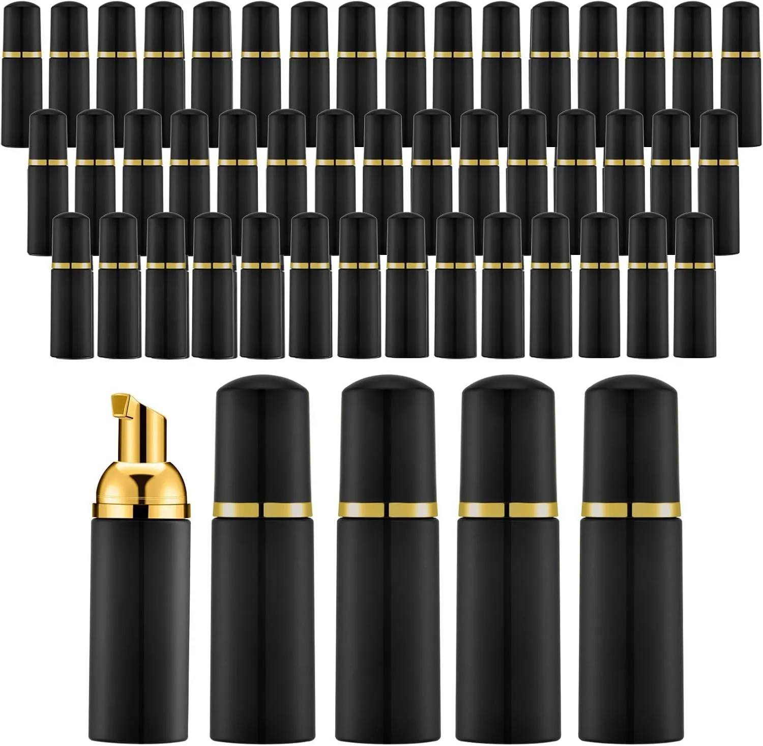 KOIBITO 2 Oz Black Foam Pump Bottle, Empty Lash Shampoo Bottles, Travel Foaming Dispenser for Hand Soap,Body Wash(50 PCS, Gold Pump)