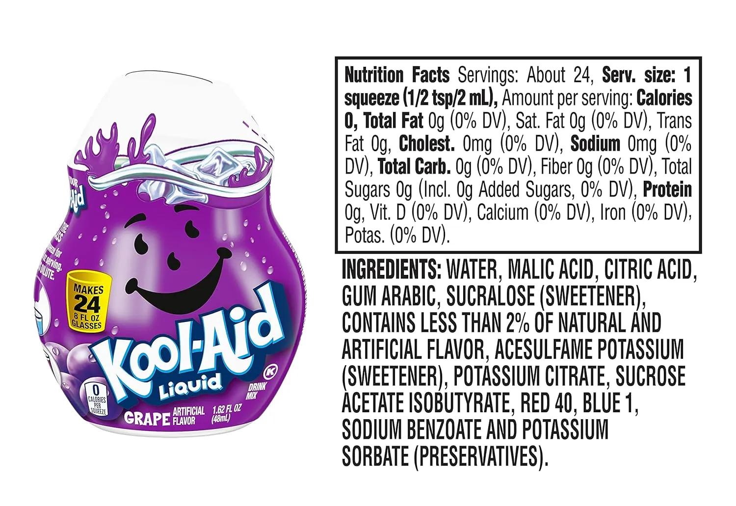 Kool-Aid Liquid Drink Mix Variety Pack, 1 Watermelon, 1 Blue Raspberry, 1 Strawberry, 1 Grape, 1 Cherry, 1 Tropical Punch, 6 CT (Variety Pack)