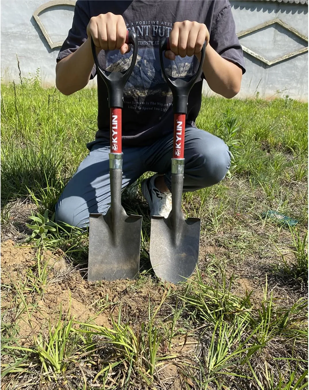 KYLIN Small Shovel for Gardening, Kids Mini Shovel,2-Piece Set with Fiberglass Short Handle, Camping Shovel, Off-Road Shovel, Beach Shovel, Multi-Purpose Garden Tools