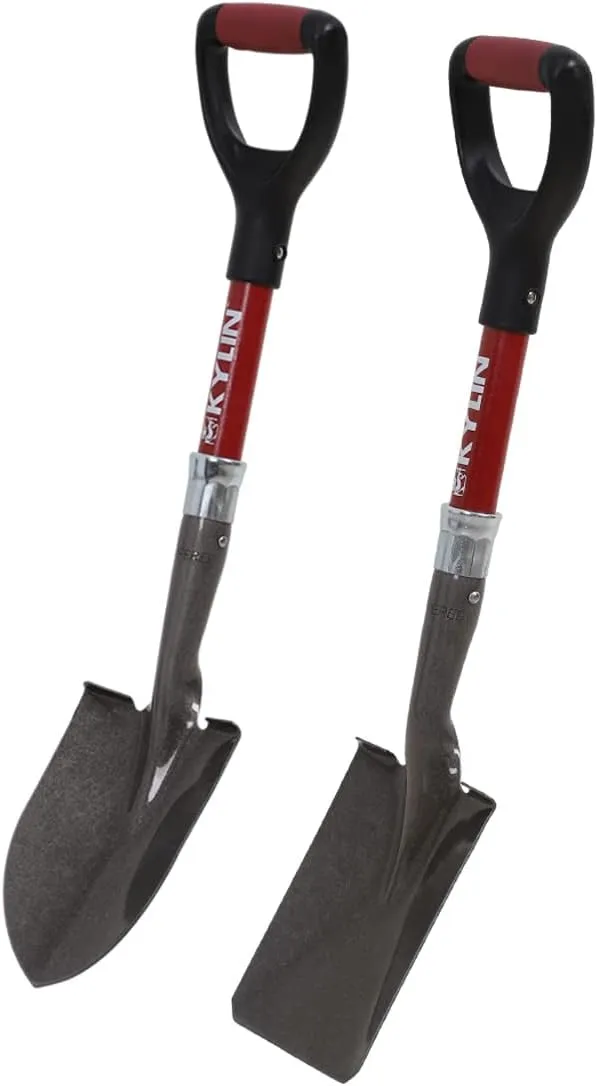 KYLIN Small Shovel for Gardening, Kids Mini Shovel,2-Piece Set with Fiberglass Short Handle, Camping Shovel, Off-Road Shovel, Beach Shovel, Multi-Purpose Garden Tools