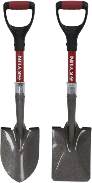 KYLIN Small Shovel for Gardening, Kids Mini Shovel,2-Piece Set with Fiberglass Short Handle, Camping Shovel, Off-Road Shovel, Beach Shovel, Multi-Purpose Garden Tools