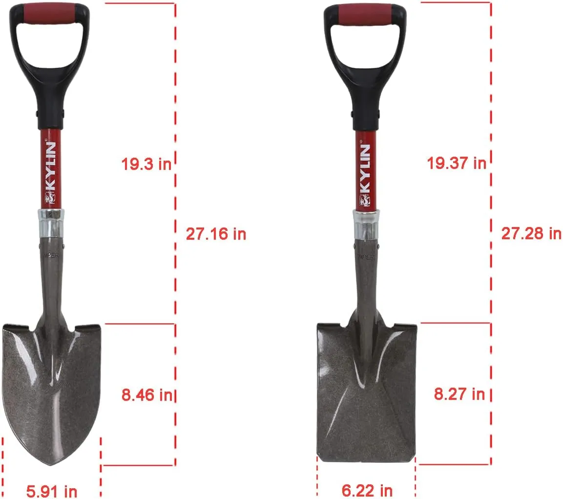 KYLIN Small Shovel for Gardening, Kids Mini Shovel,2-Piece Set with Fiberglass Short Handle, Camping Shovel, Off-Road Shovel, Beach Shovel, Multi-Purpose Garden Tools