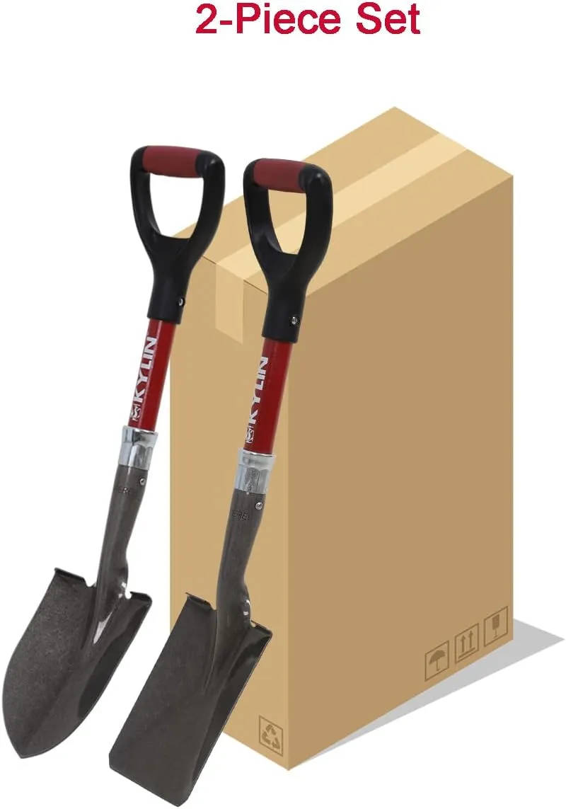 KYLIN Small Shovel for Gardening, Kids Mini Shovel,2-Piece Set with Fiberglass Short Handle, Camping Shovel, Off-Road Shovel, Beach Shovel, Multi-Purpose Garden Tools