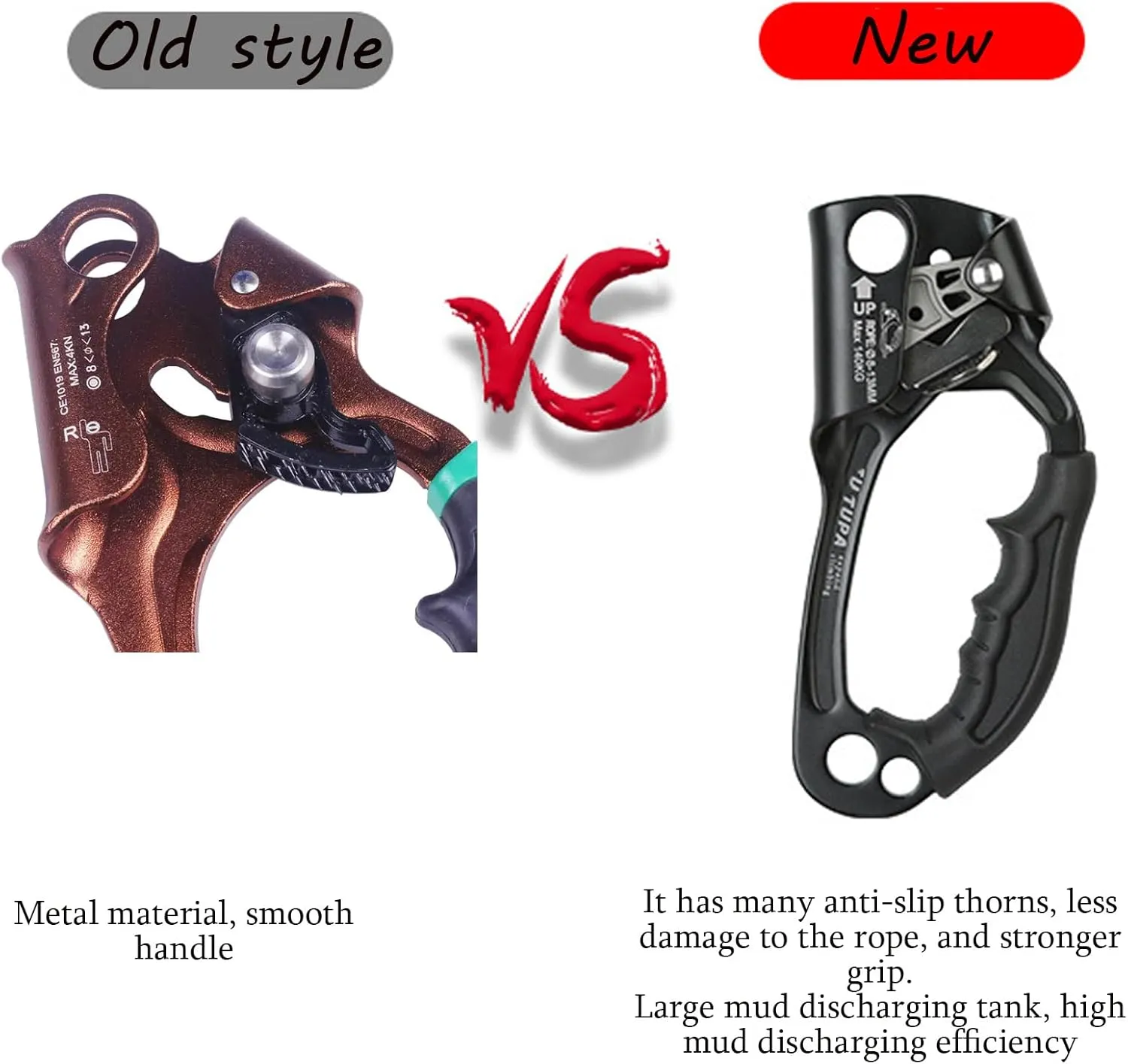 Left Right Hand Ascender, Climbing Device Rope Handle Clamp, for 8mm-13mm Rope Rock Climbing Equipment(B)
