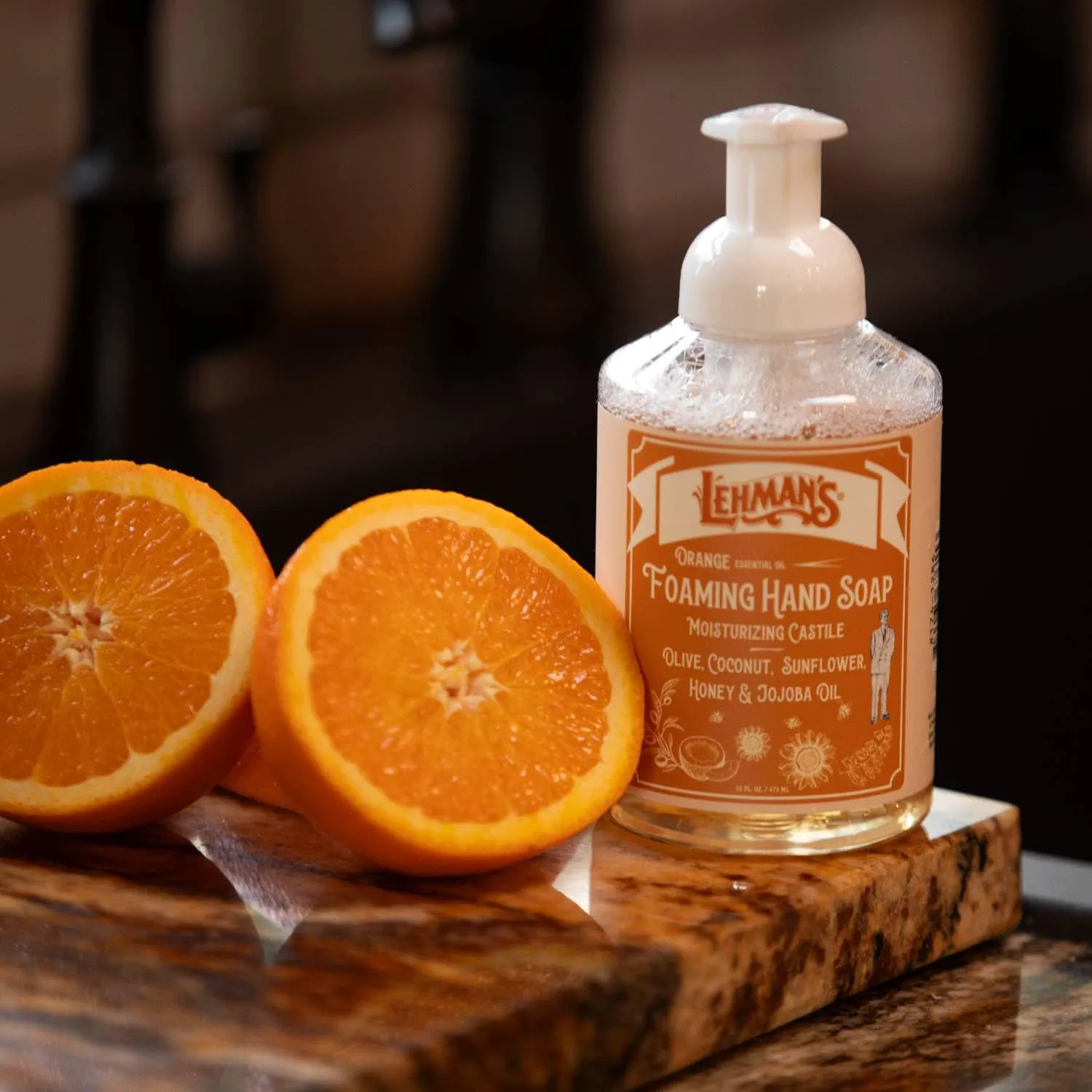 Lehman's Castile Foaming Hand Soap, Mild and Moisturizing and All Natural, Essential Oil Scented, 16 fl oz, Orange