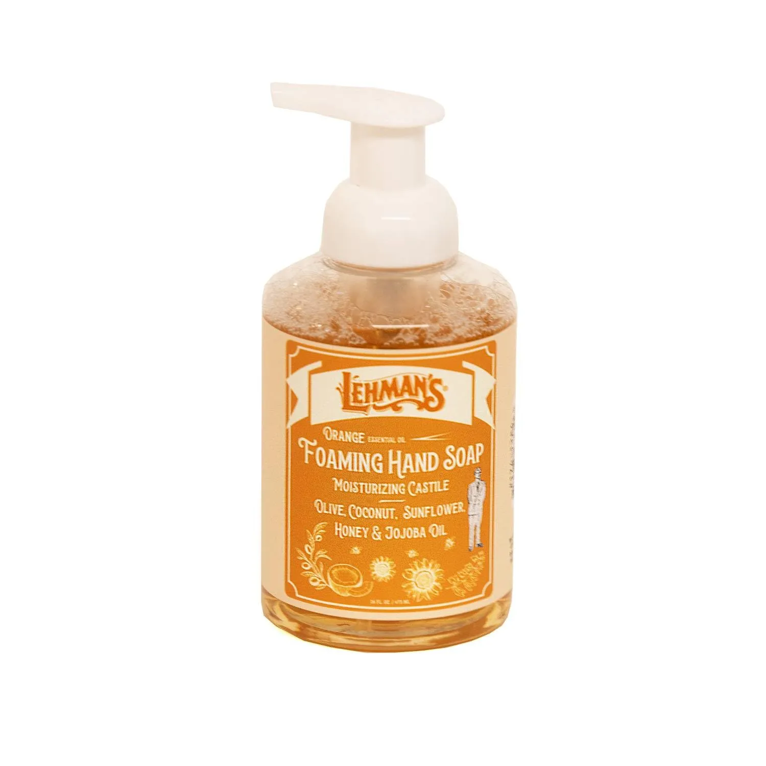 Lehman's Castile Foaming Hand Soap, Mild and Moisturizing and All Natural, Essential Oil Scented, 16 fl oz, Orange