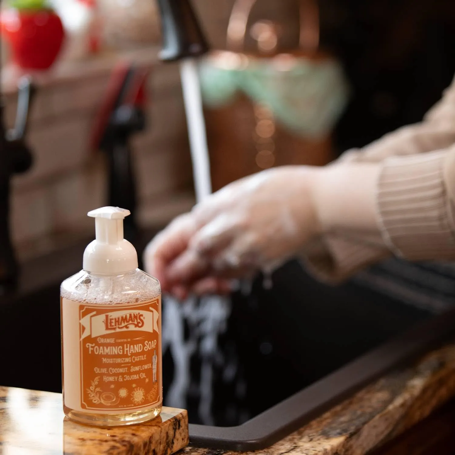 Lehman's Castile Foaming Hand Soap, Mild and Moisturizing and All Natural, Essential Oil Scented, 16 fl oz, Orange