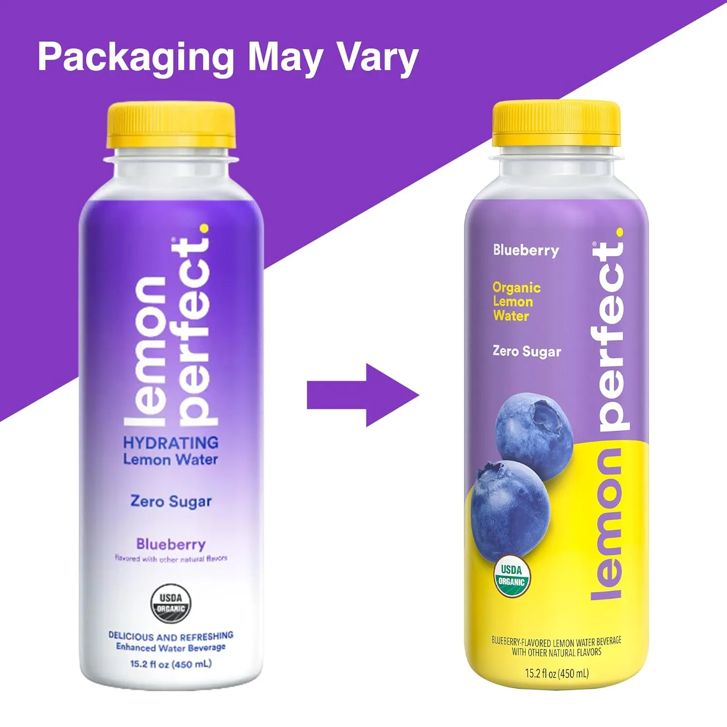 Lemon Perfect Blueberry, Hydrating Flavored Lemon Water, Zero Sugar, Healthy Hydration Drinks, Organic, 15.2oz Bottles (12-Pack)