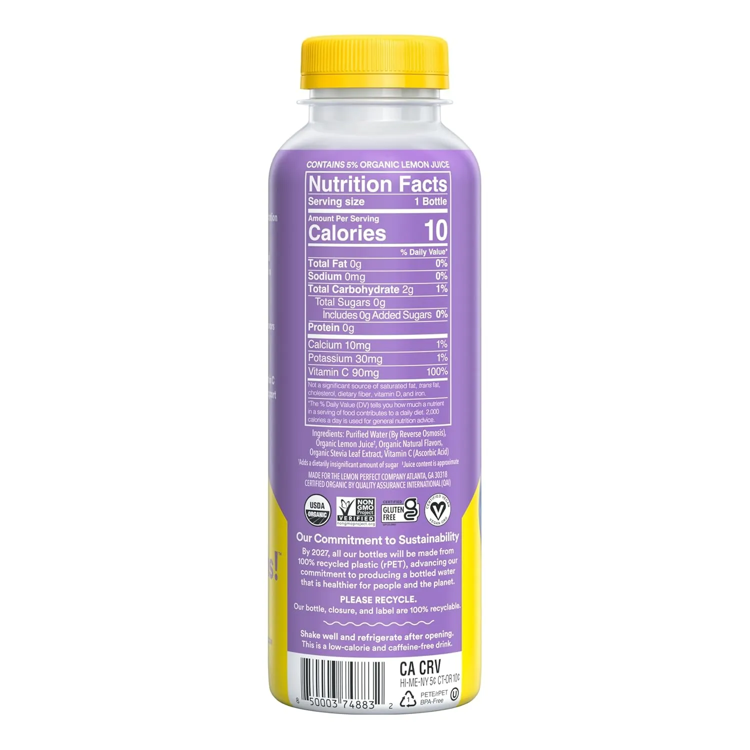 Lemon Perfect Blueberry, Hydrating Flavored Lemon Water, Zero Sugar, Healthy Hydration Drinks, Organic, 15.2oz Bottles (12-Pack)