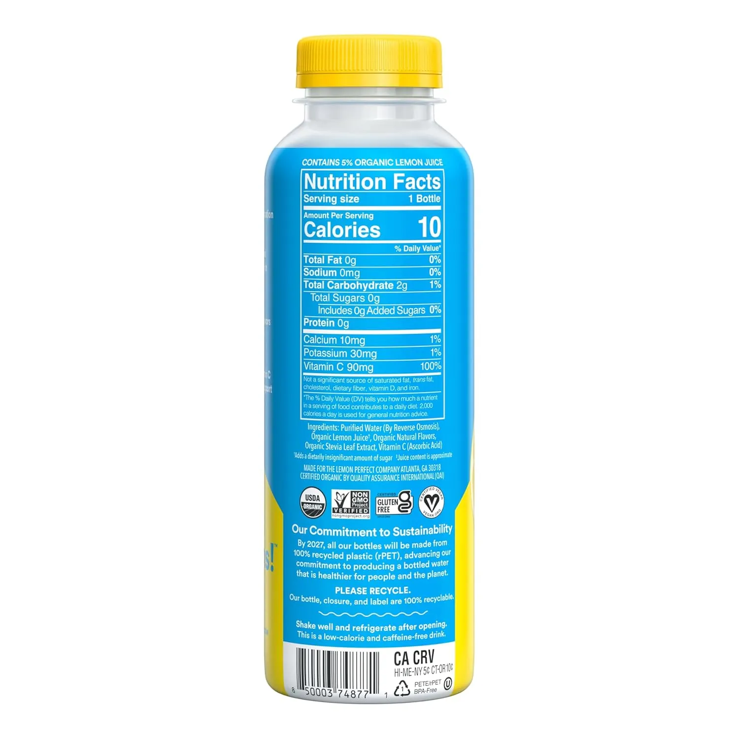 Lemon Perfect Original, Hydrating Flavored Lemon Water, Zero Sugar, Healthy Hydration Drinks, Organic, 15.2oz Bottles (12-Pack)