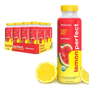 Lemon Perfect Watermelon, Hydrating Flavored Lemon Water, Zero Sugar, Healthy Hydration Drinks, Organic, 15.2oz Bottles (12-Pack)