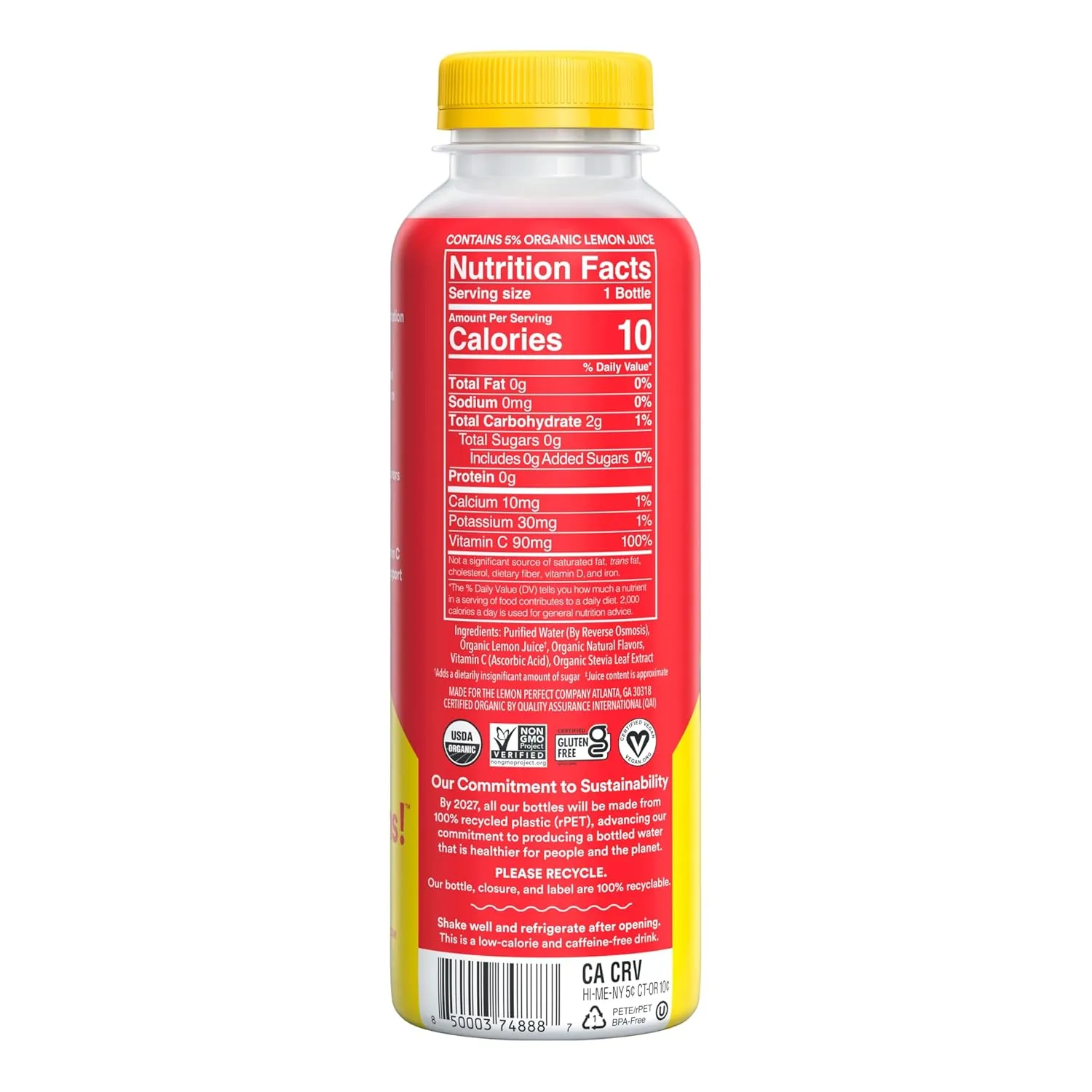 Lemon Perfect Watermelon, Hydrating Flavored Lemon Water, Zero Sugar, Healthy Hydration Drinks, Organic, 15.2oz Bottles (12-Pack)