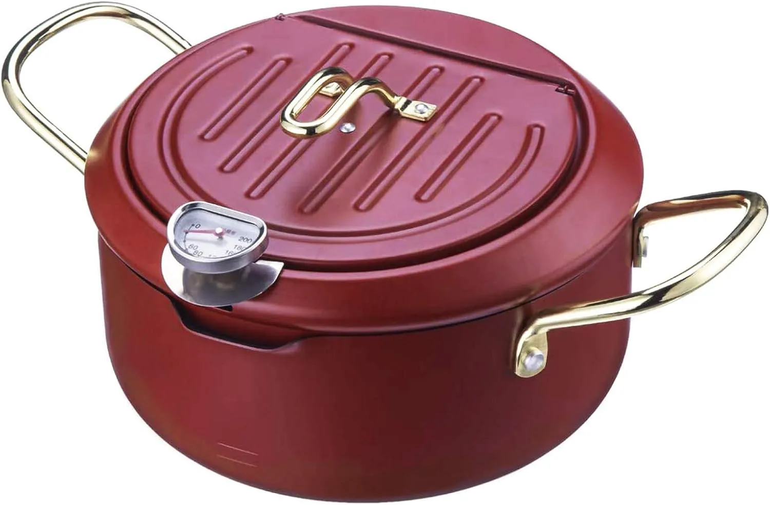LEPO Deep Fryer Pot, 2.2L Small Japanese Tempura Deep Fryer Pot, With Thermometer,Lid And Oil Drip Drainer Rack,304 Stainless Steel Fryer Pot, for Kitchen French Fries, Fish and Shrimp