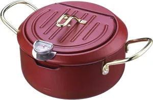 LEPO Deep Fryer Pot, 2.2L Small Japanese Tempura Deep Fryer Pot, With Thermometer,Lid And Oil Drip Drainer Rack,304 Stainless Steel Fryer Pot, for Kitchen French Fries, Fish and Shrimp