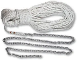 LEWMAR Anchor Rode 15' 1/4" G4 Chain 200' 1/2" 3 Strand Rope and 5/16" Shackle