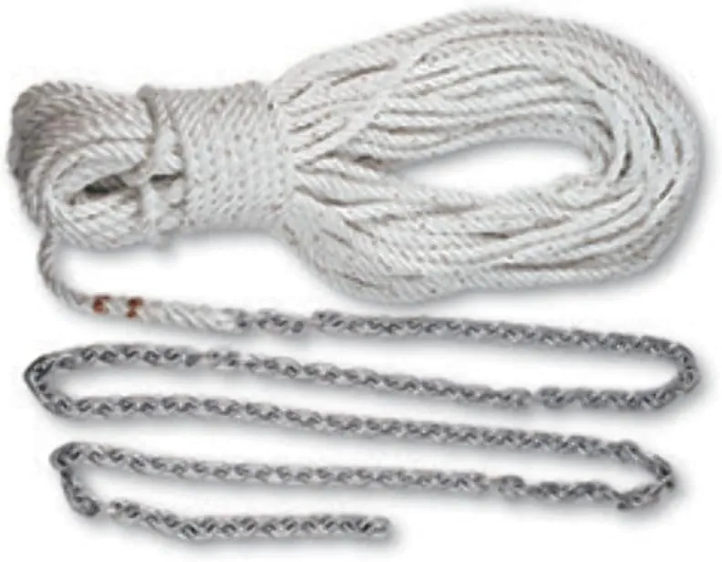 LEWMAR Anchor Rode 15' 1/4" G4 Chain 200' 1/2" 3 Strand Rope and 5/16" Shackle