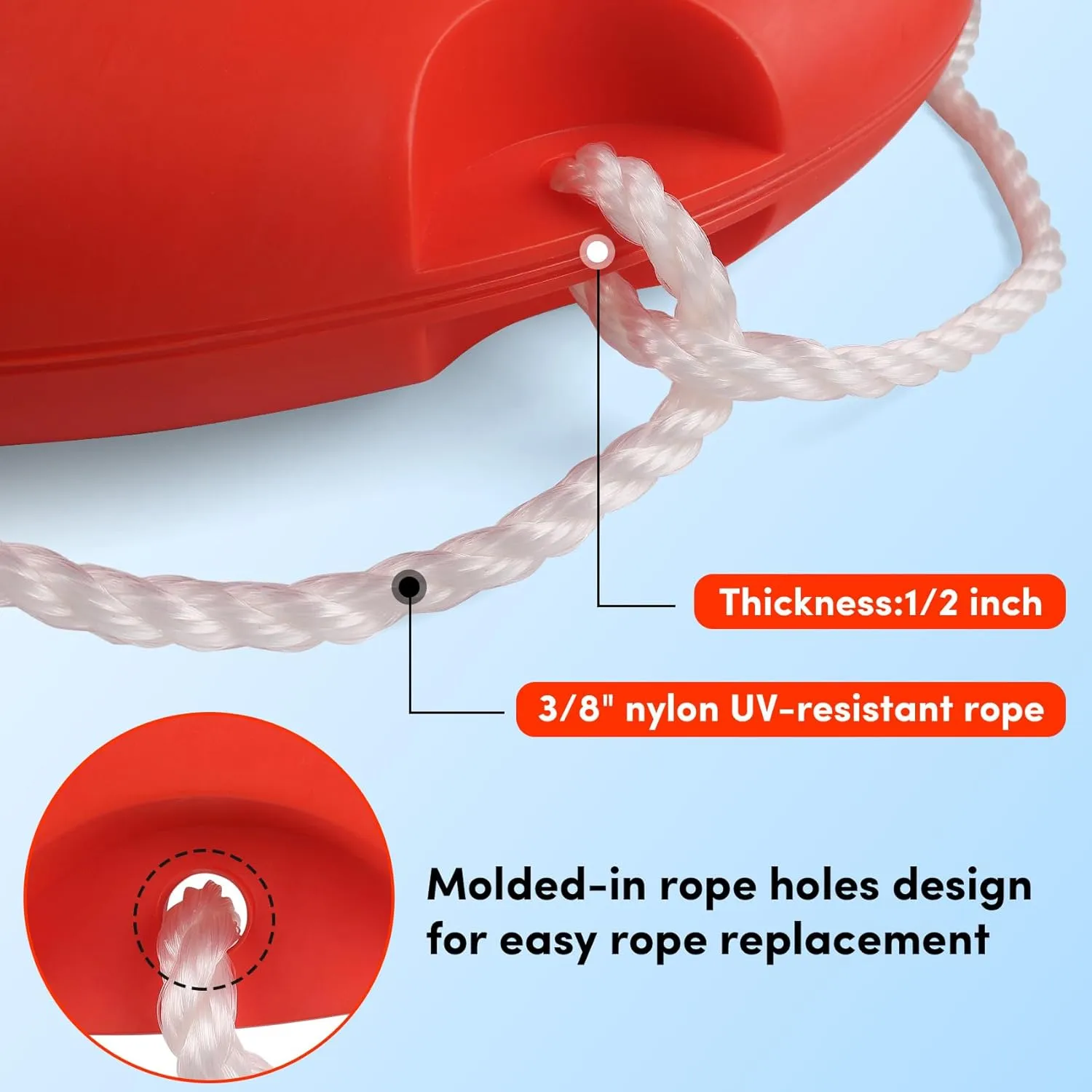 Life Ring 23"/28" Boat Safety Throw Buoy With Reflective Tape & Grab Lines - Orange for Boats, Includes Water Floating Saving Rope and Bracket