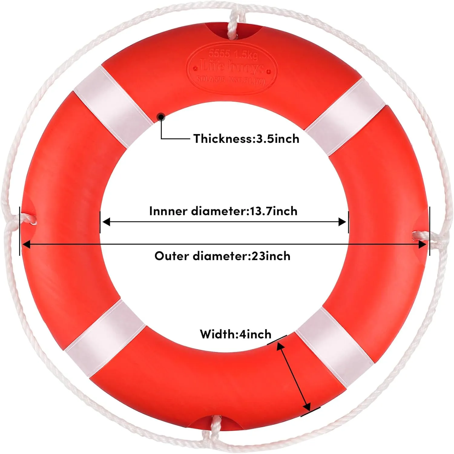 Life Ring 23"/28" Boat Safety Throw Buoy With Reflective Tape & Grab Lines - Orange for Boats, Includes Water Floating Saving Rope and Bracket
