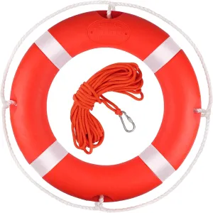 Life Ring 23"/28" Boat Safety Throw Buoy With Reflective Tape & Grab Lines - Orange for Boats, Includes Water Floating Saving Rope and Bracket