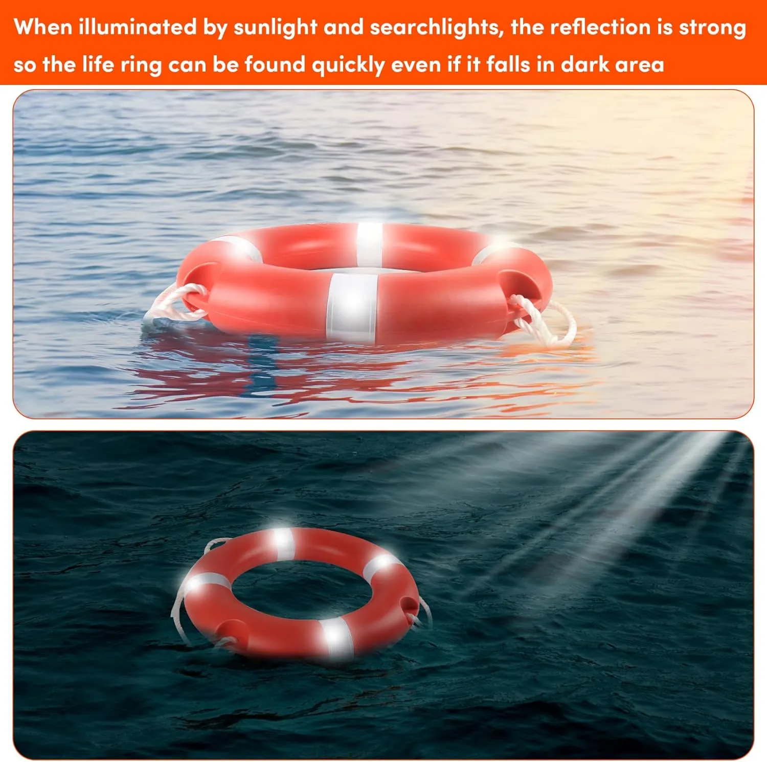 Life Ring 23"/28" Boat Safety Throw Rings with Water Floating Lifesaving Rope Life Preserver Ring Buoy with Reflective Tape & Grab Lines for Rescue Lifesaving - Orange