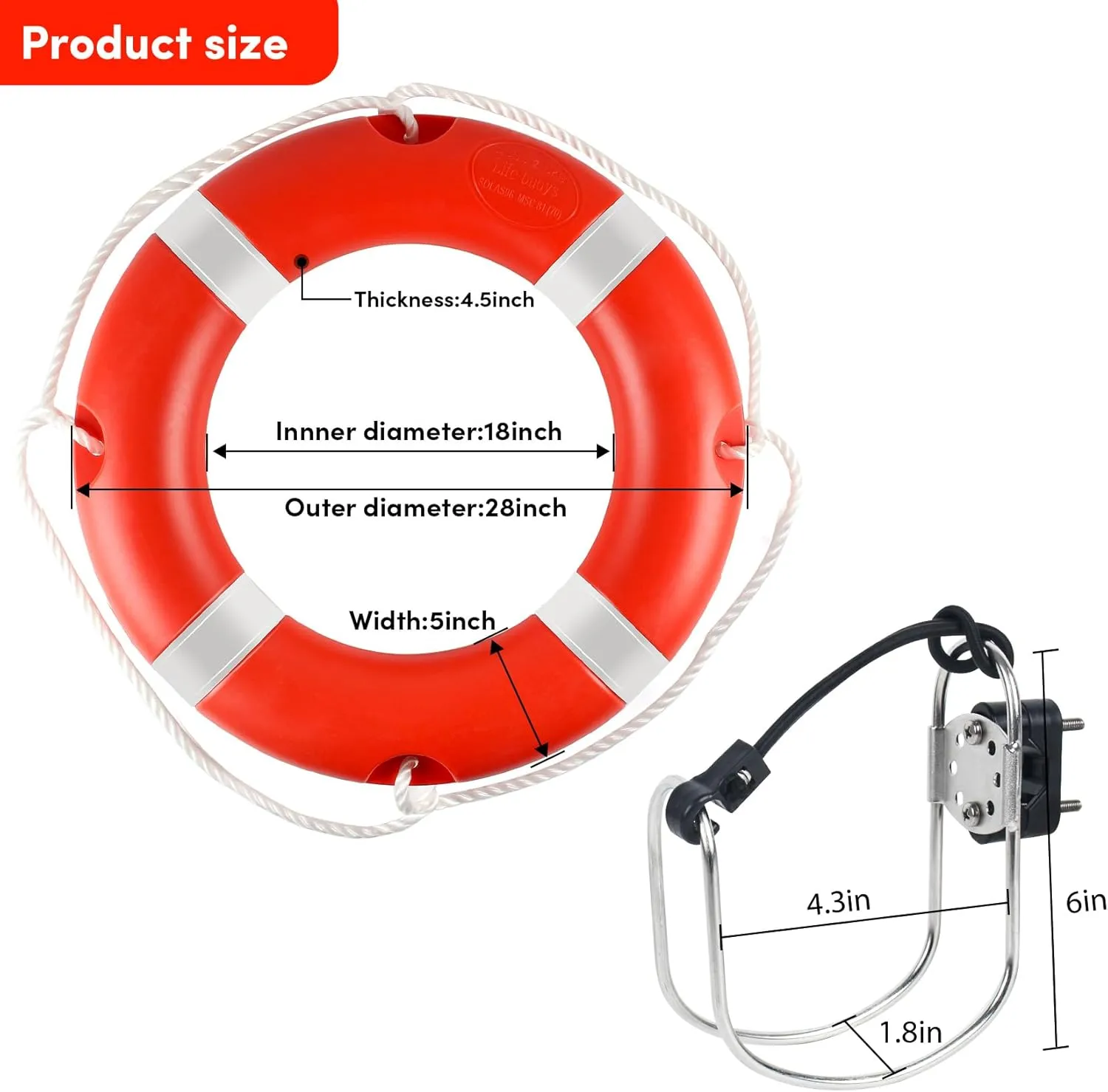 Life Ring 23"/28" Boat Safety Throw Rings with Water Floating Lifesaving Rope Life Preserver Ring Buoy with Reflective Tape & Grab Lines for Rescue Lifesaving - Orange