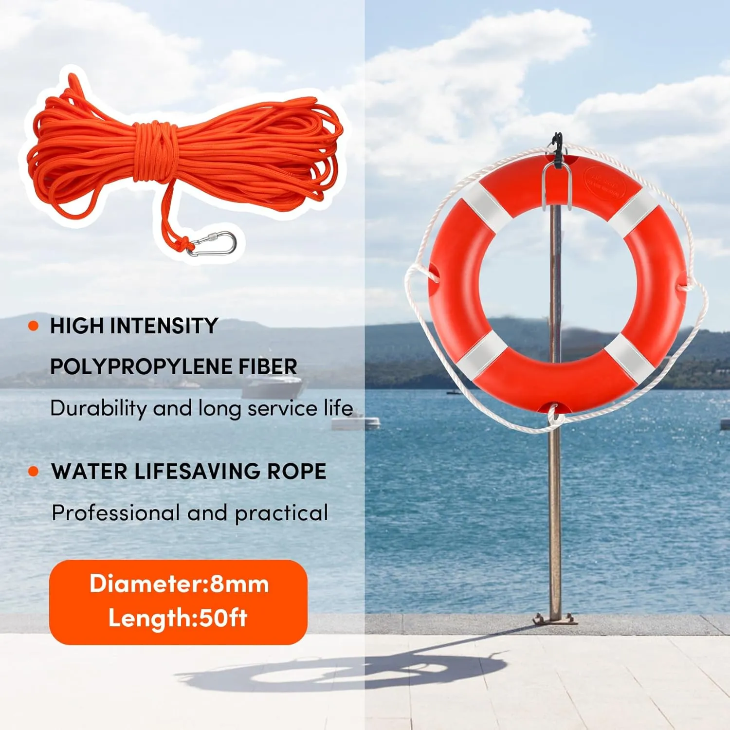 Life Ring 23"/28" Boat Safety Throw Rings with Water Floating Lifesaving Rope Life Preserver Ring Buoy with Reflective Tape & Grab Lines for Rescue Lifesaving - Orange