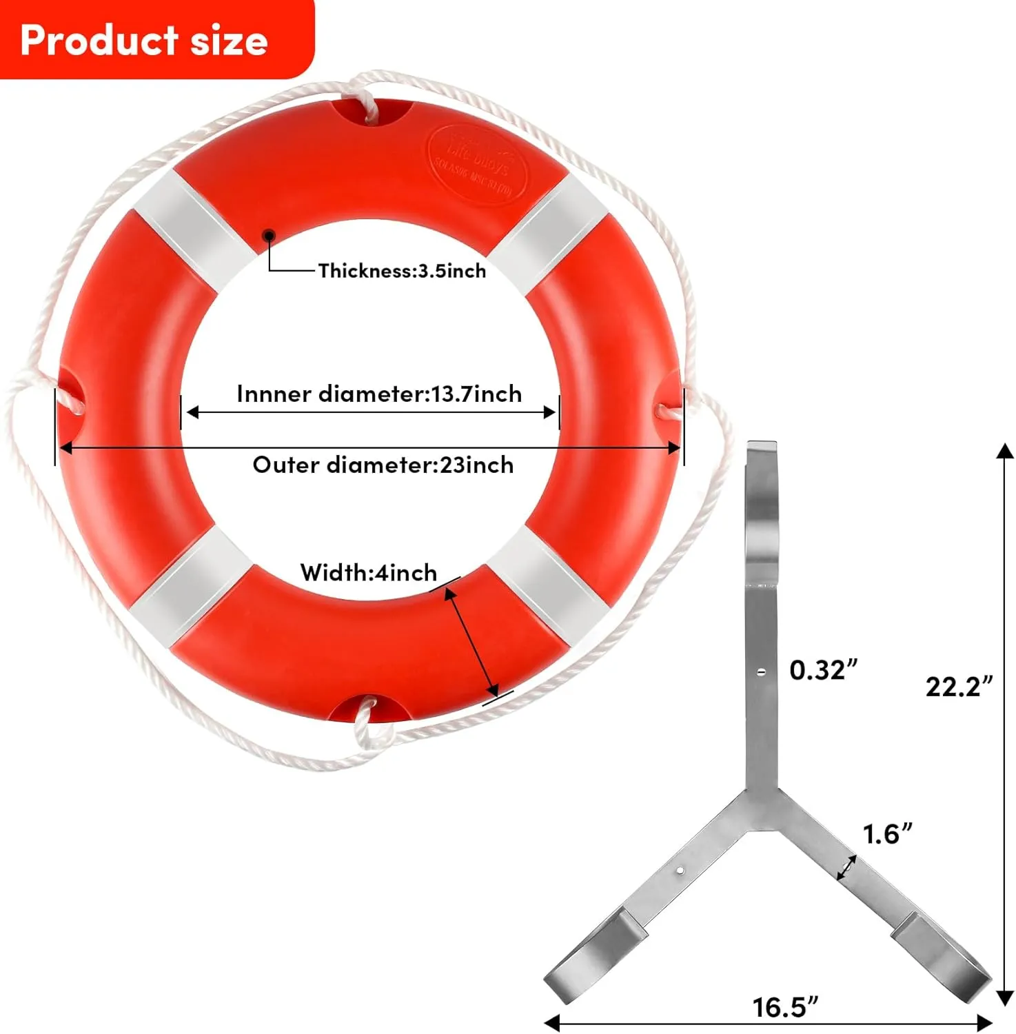 Life Ring 23"/28" Boat Safety Throw Rings with Water Floating Lifesaving Rope Life Preserver Ring Buoy with Reflective Tape & Grab Lines for Rescue Lifesaving - Orange