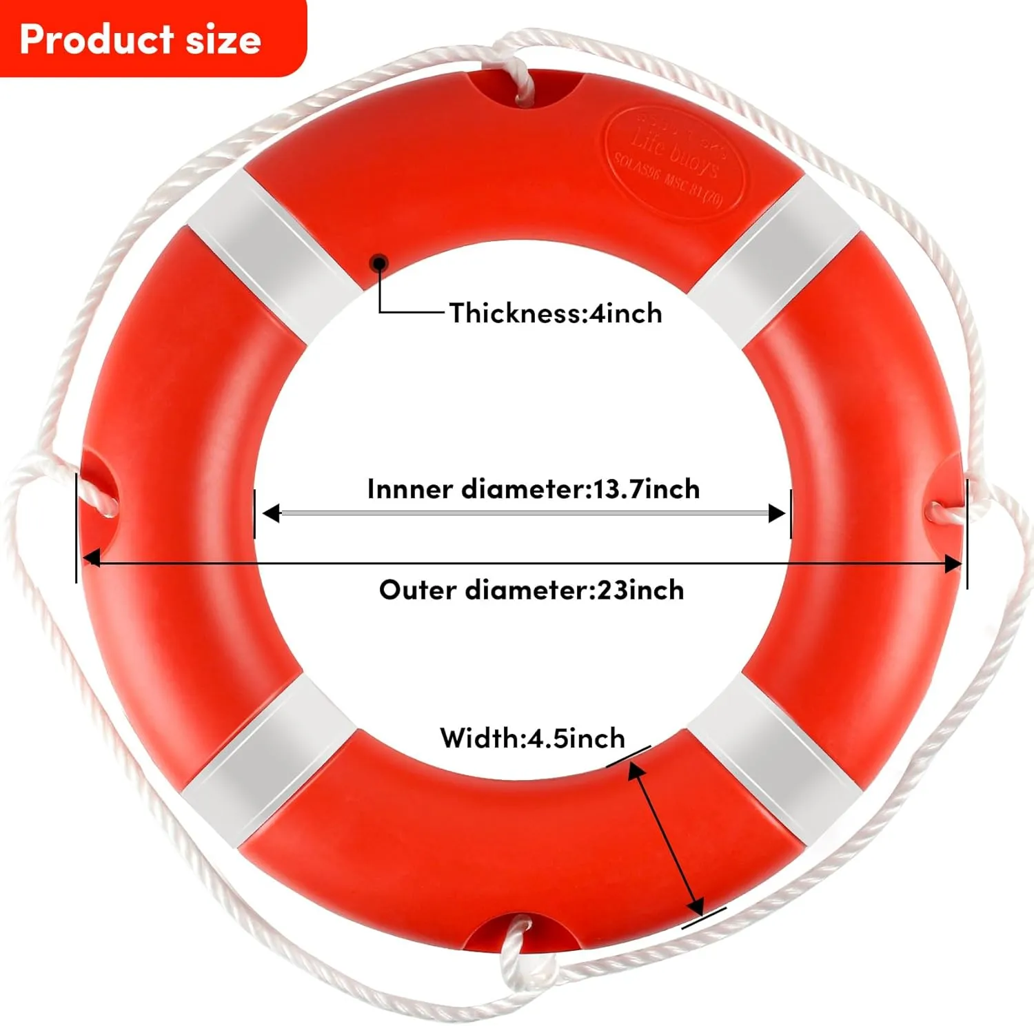Life Ring 23"/28" Boat Safety Throw Rings with Water Floating Lifesaving Rope Life Preserver Ring Buoy with Reflective Tape & Grab Lines for Rescue Lifesaving - Orange