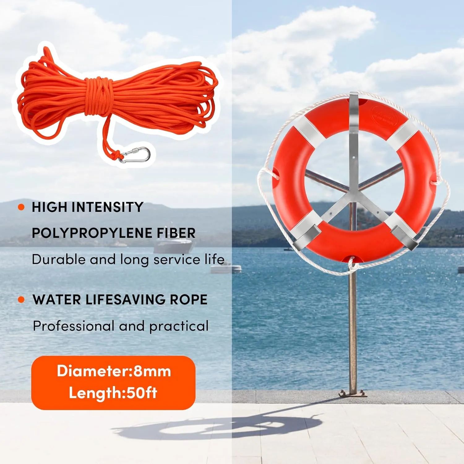 Life Ring 23"/28" Boat Safety Throw Rings with Water Floating Lifesaving Rope Life Preserver Ring Buoy with Reflective Tape & Grab Lines for Rescue Lifesaving - Orange