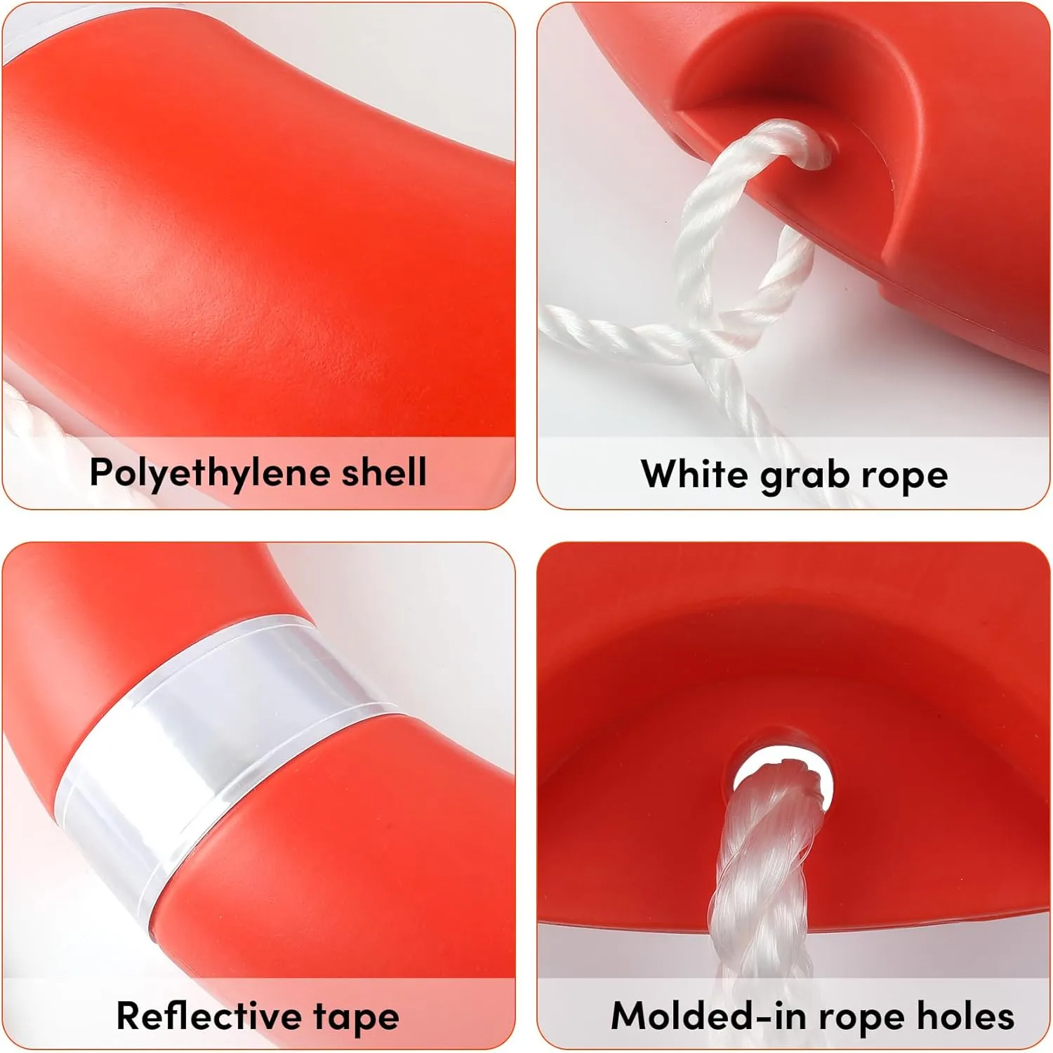 Life Ring 23"/28" Boat Safety Throw Rings with Water Floating Lifesaving Rope Life Preserver Ring Buoy with Reflective Tape & Grab Lines for Rescue Lifesaving - Orange