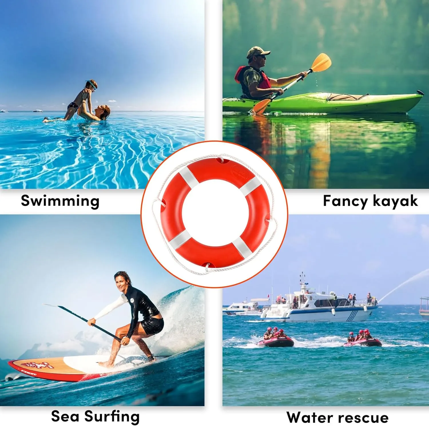 Life Ring 23"/28" Boat Safety Throw Rings with Water Floating Lifesaving Rope Life Preserver Ring Buoy with Reflective Tape & Grab Lines for Rescue Lifesaving - Orange