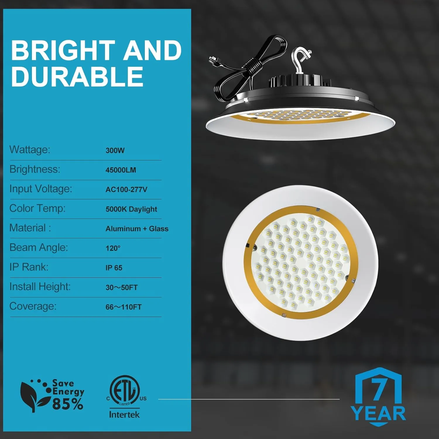 Lightdot 300W High Bay LED Shop Lights with Diffuser (Beam Angle: 120˚) 45000lm Strong Brightness UFO LED Lights, AC100-277V Commerical High Bay Lighting for Warehouse Lighting-4Pack