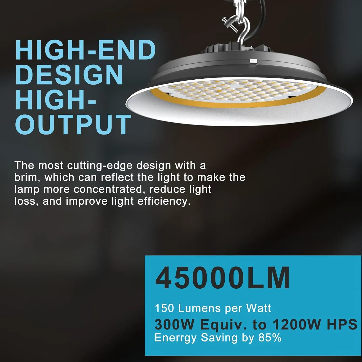 Lightdot 300W High Bay LED Shop Lights with Diffuser (Beam Angle: 120˚) 45000lm Strong Brightness UFO LED Lights, AC100-277V Commerical High Bay Lighting for Warehouse Lighting-4Pack