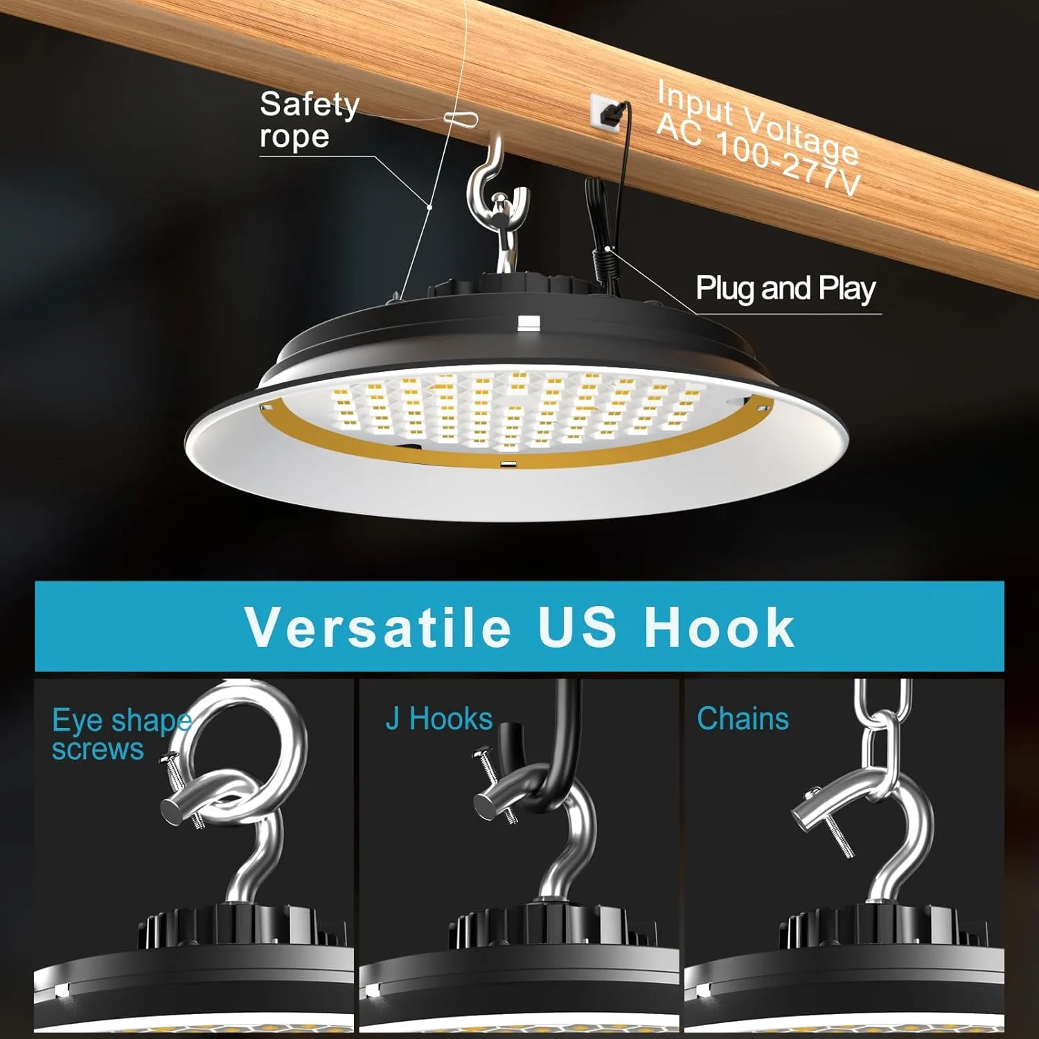 Lightdot 300W High Bay LED Shop Lights with Diffuser (Beam Angle: 120˚) 45000lm Strong Brightness UFO LED Lights, AC100-277V Commerical High Bay Lighting for Warehouse Lighting-4Pack