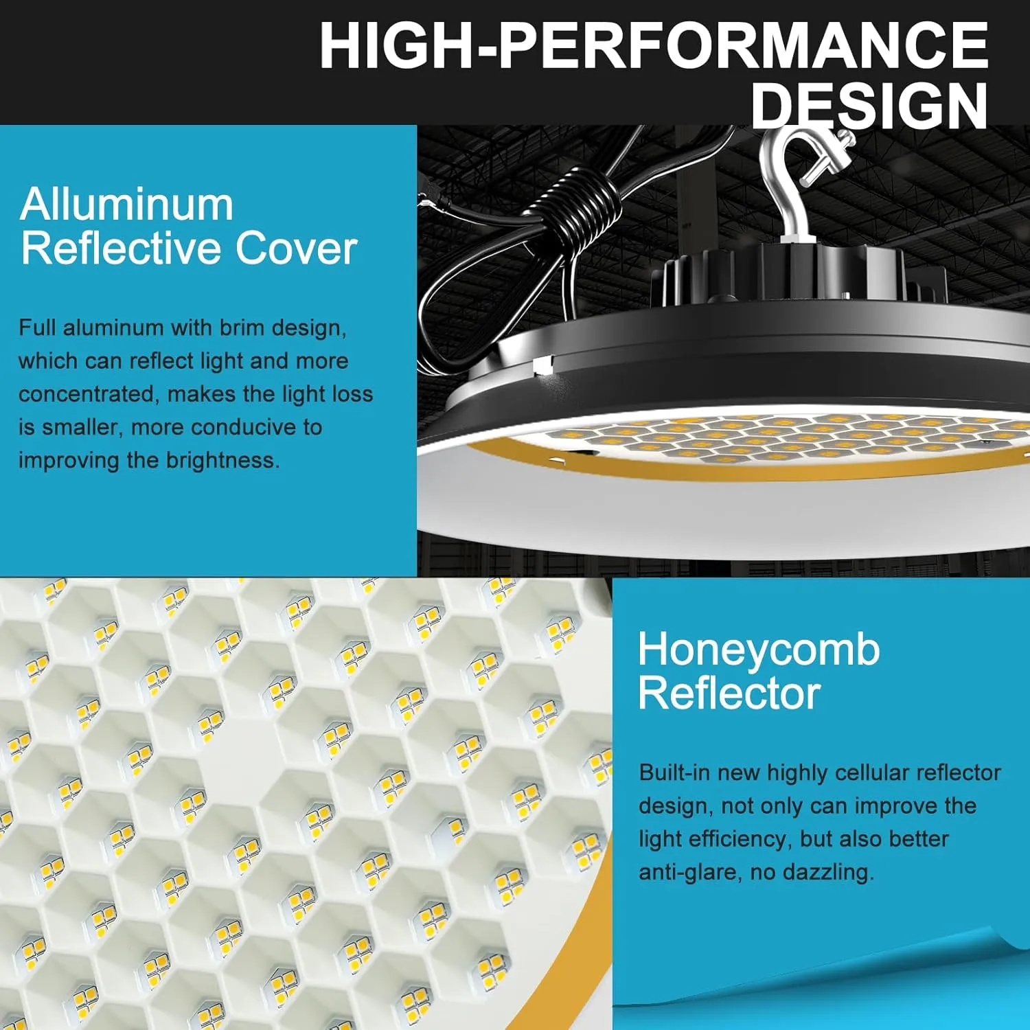 Lightdot 300W High Bay LED Shop Lights with Diffuser (Beam Angle: 120˚) 45000lm Strong Brightness UFO LED Lights, AC100-277V Commerical High Bay Lighting for Warehouse Lighting-4Pack
