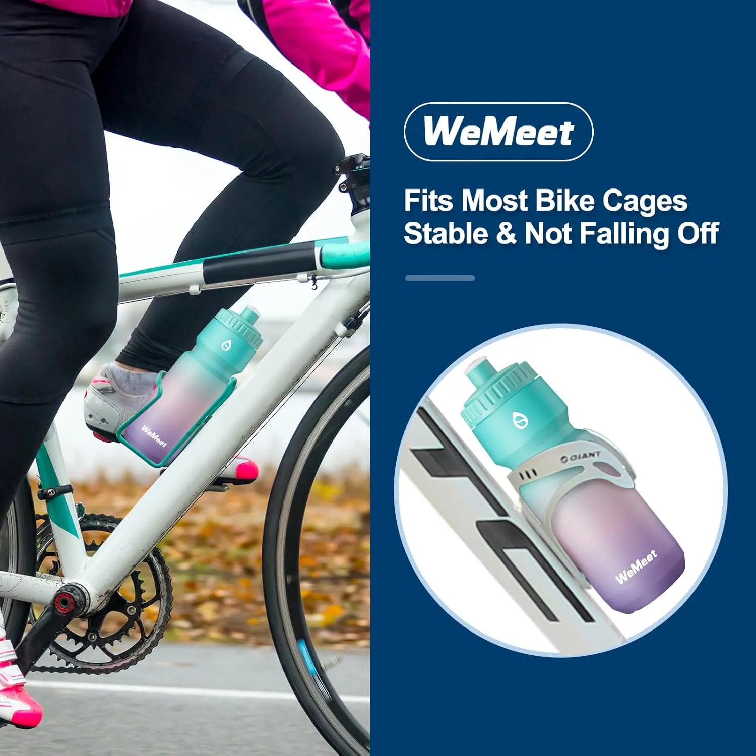 Lightweight Bike Water Bottle 24oz, BPA Free, Cycling Squeeze Bottle, Leak Proof Sport Water Bottle with Capacity Scale, for Cycling, Gym (Black & Green Pink Purple, 2 Pack)
