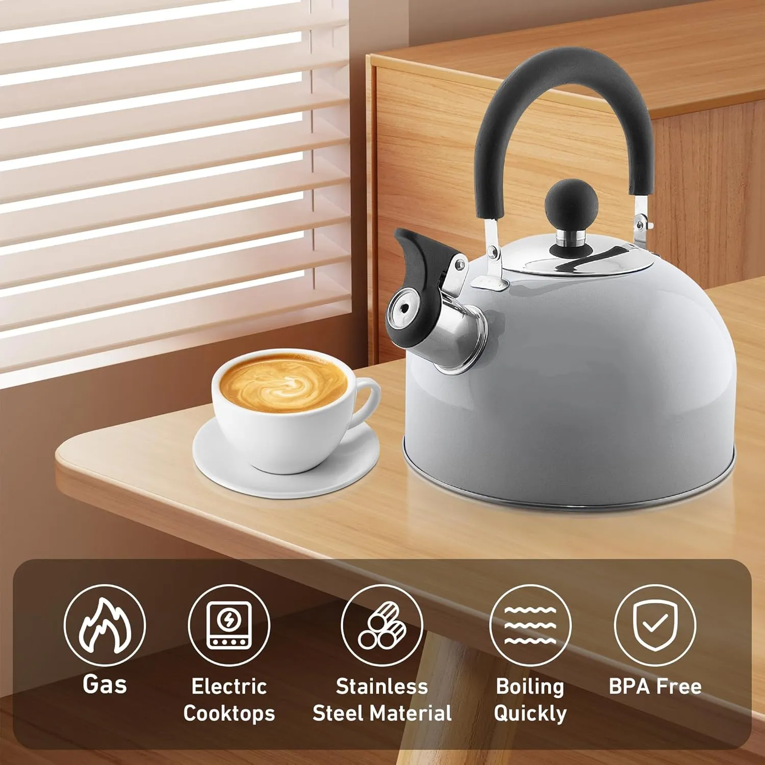 Lily's Home 2 Quart Stainless Steel Whistling Tea Kettle, the Perfect Stovetop Tea and Water Boilers for Your Home, Dorm, Condo or Apartment.