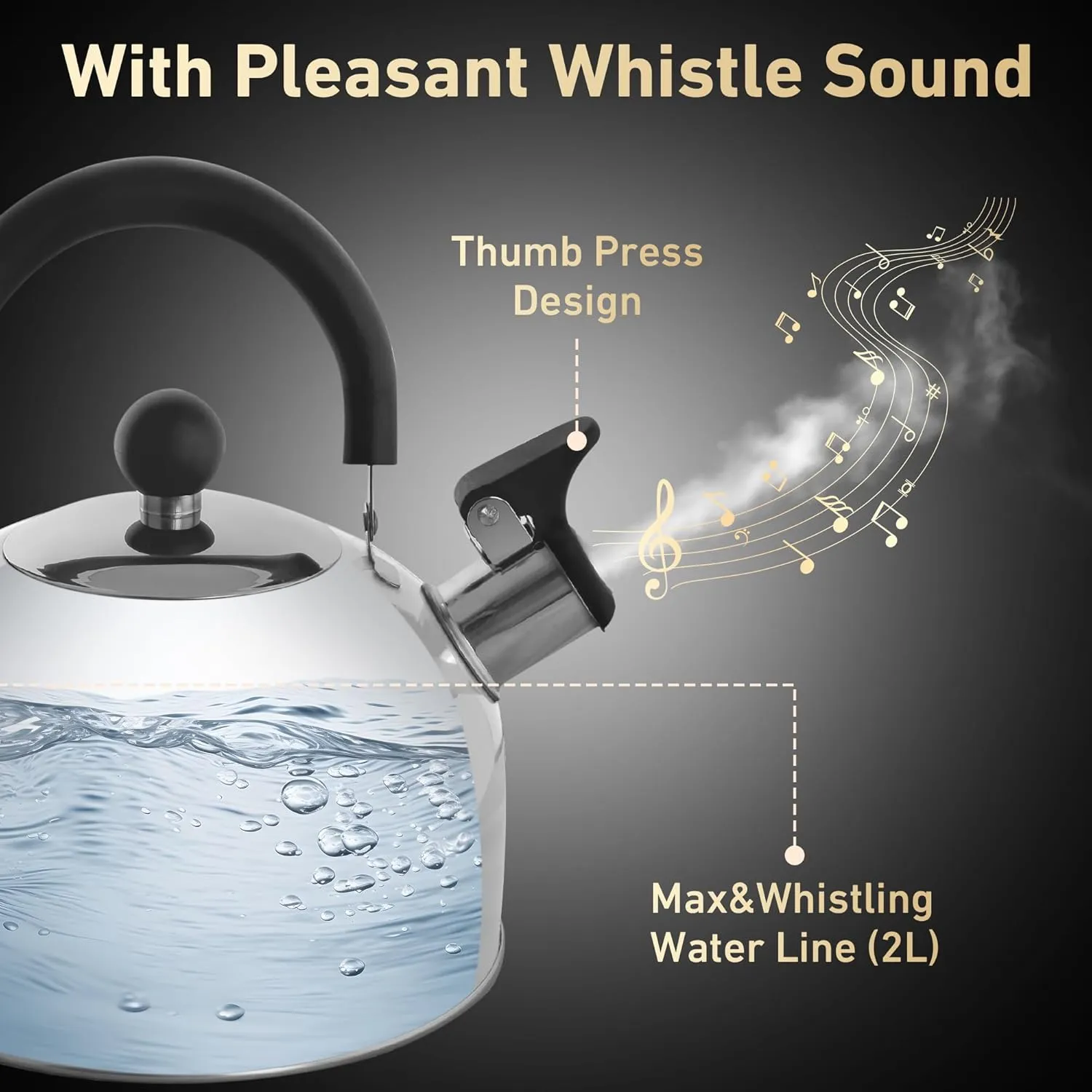 Lily's Home 2 Quart Stainless Steel Whistling Tea Kettle, the Perfect Stovetop Tea and Water Boilers for Your Home, Dorm, Condo or Apartment.
