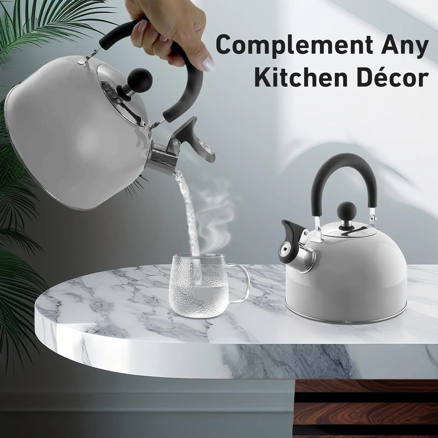Lily's Home 2 Quart Stainless Steel Whistling Tea Kettle, the Perfect Stovetop Tea and Water Boilers for Your Home, Dorm, Condo or Apartment.