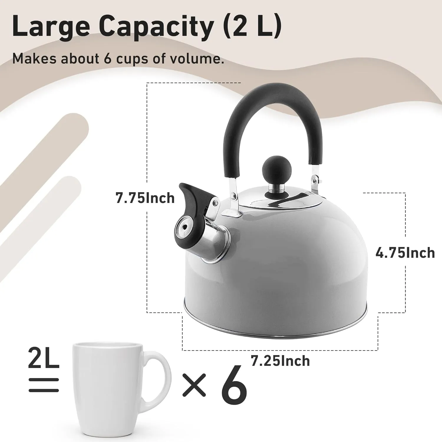 Lily's Home 2 Quart Stainless Steel Whistling Tea Kettle, the Perfect Stovetop Tea and Water Boilers for Your Home, Dorm, Condo or Apartment.