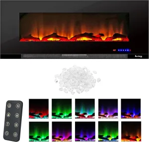 Livingston 50-inch Wall Mount LED 3-D Electric Fireplace Stove with Timer and Remote - 3-D Log and Fire Effect
